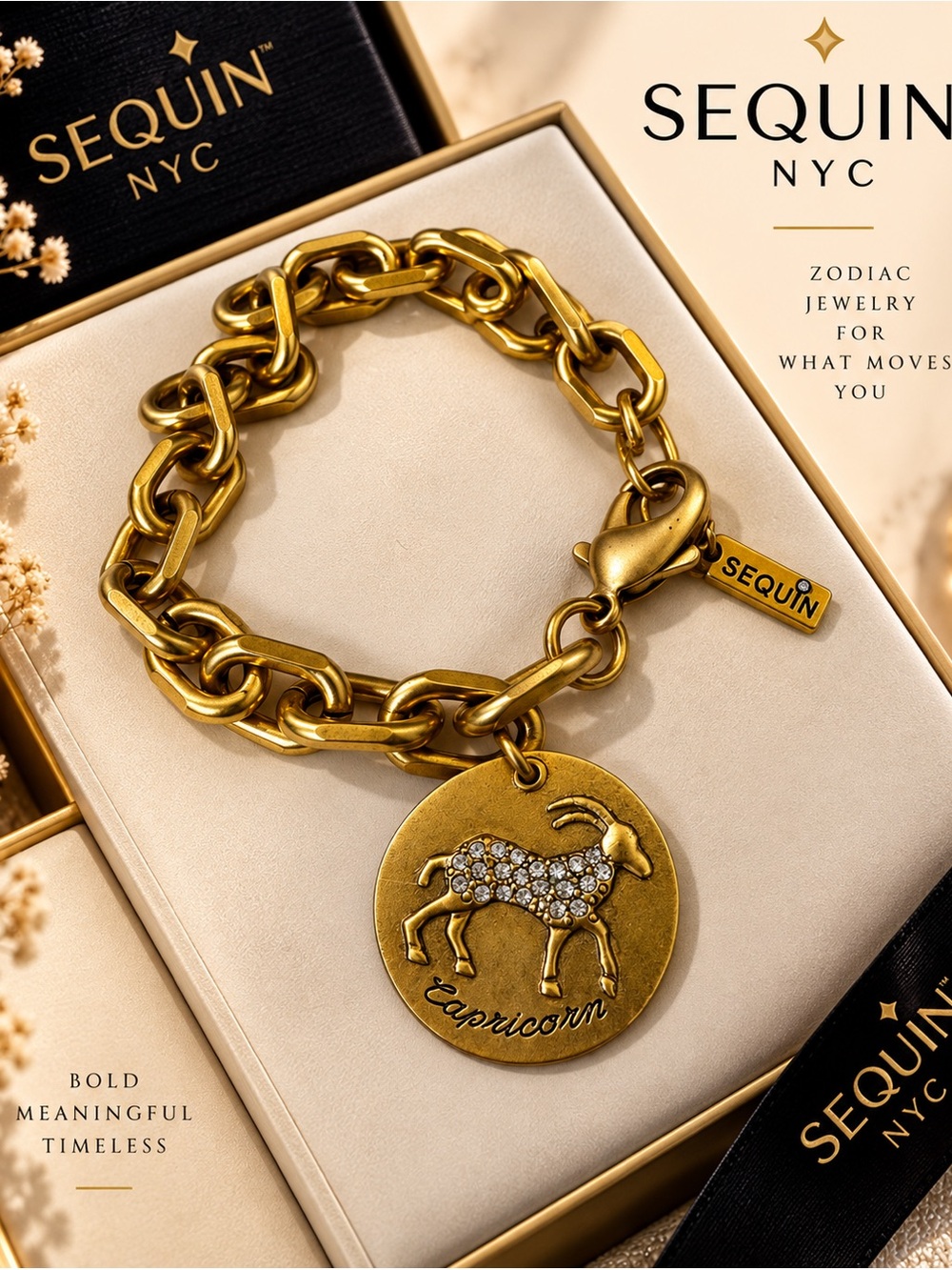 Gold Capricorn Charm Chain Bracelet